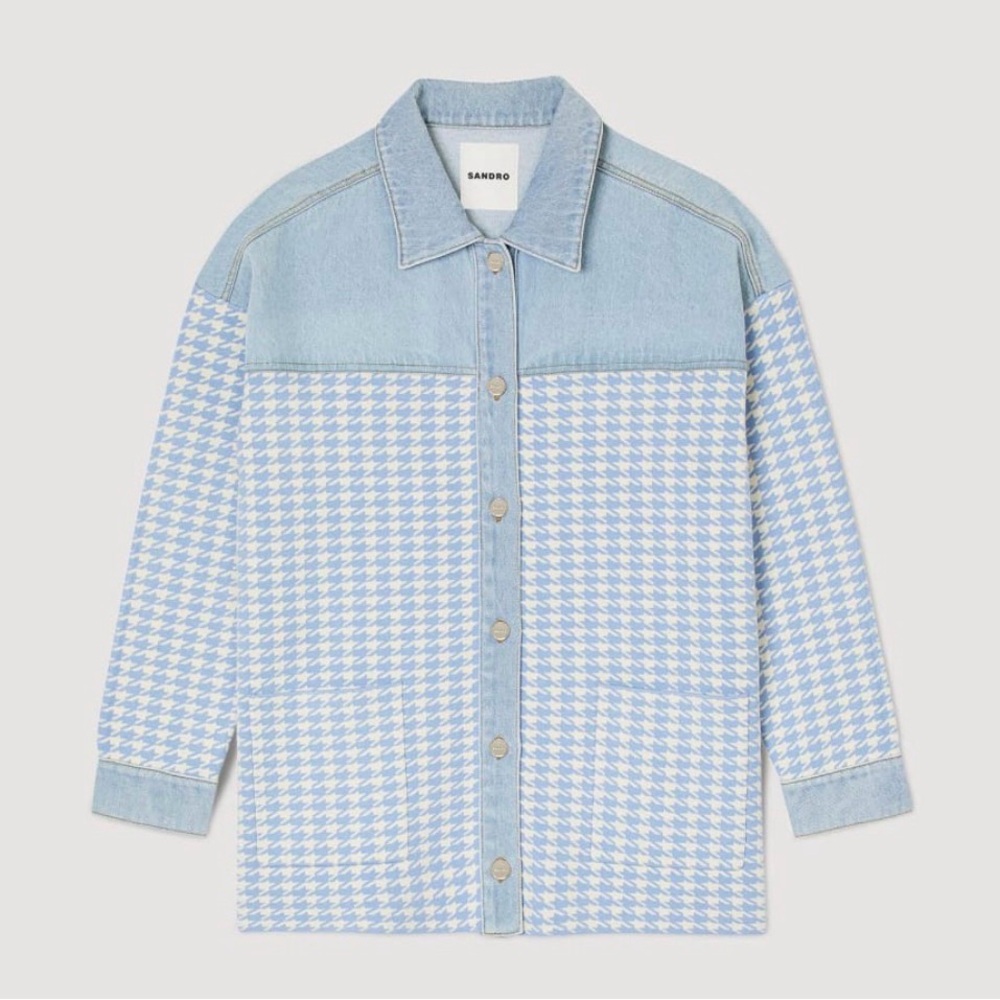Sandro Light Blue Houndstooth Denim Jacket